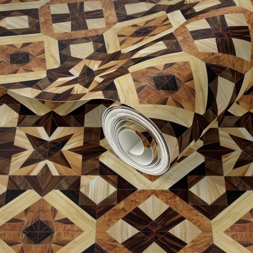 Small Geometric Marquetry Wood Inlay Pattern in Rich Dark Wood Tones Wallpaper dark wood wallpaper