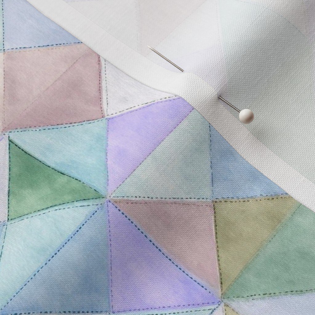 Soft Watercolor Quilted Patchwork Triangles in Mint Sage and Fabric cottagecore fabric