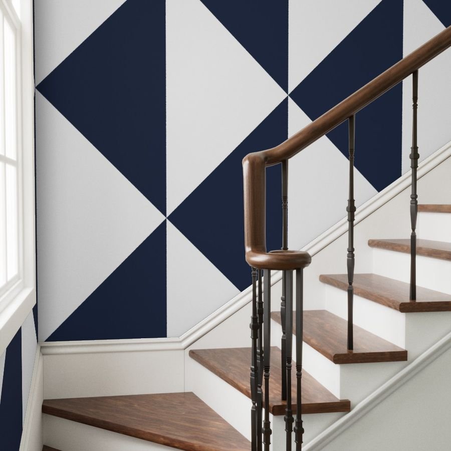 Bold Navy and White Oversized Geometric Diamond Wallpaper abstract wallpaper