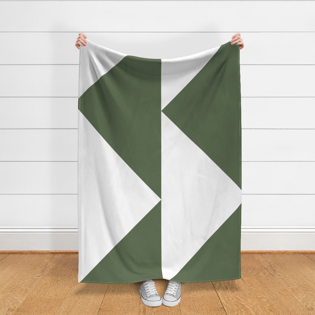 Bold Olive and White Oversized Geometric Triangle Fabric contemporary fabric