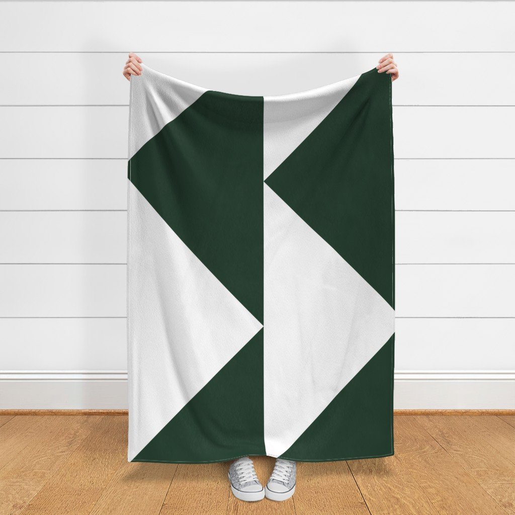 Bold Forest Green and White Oversized Geometric Triangle Fabric chevron fabric