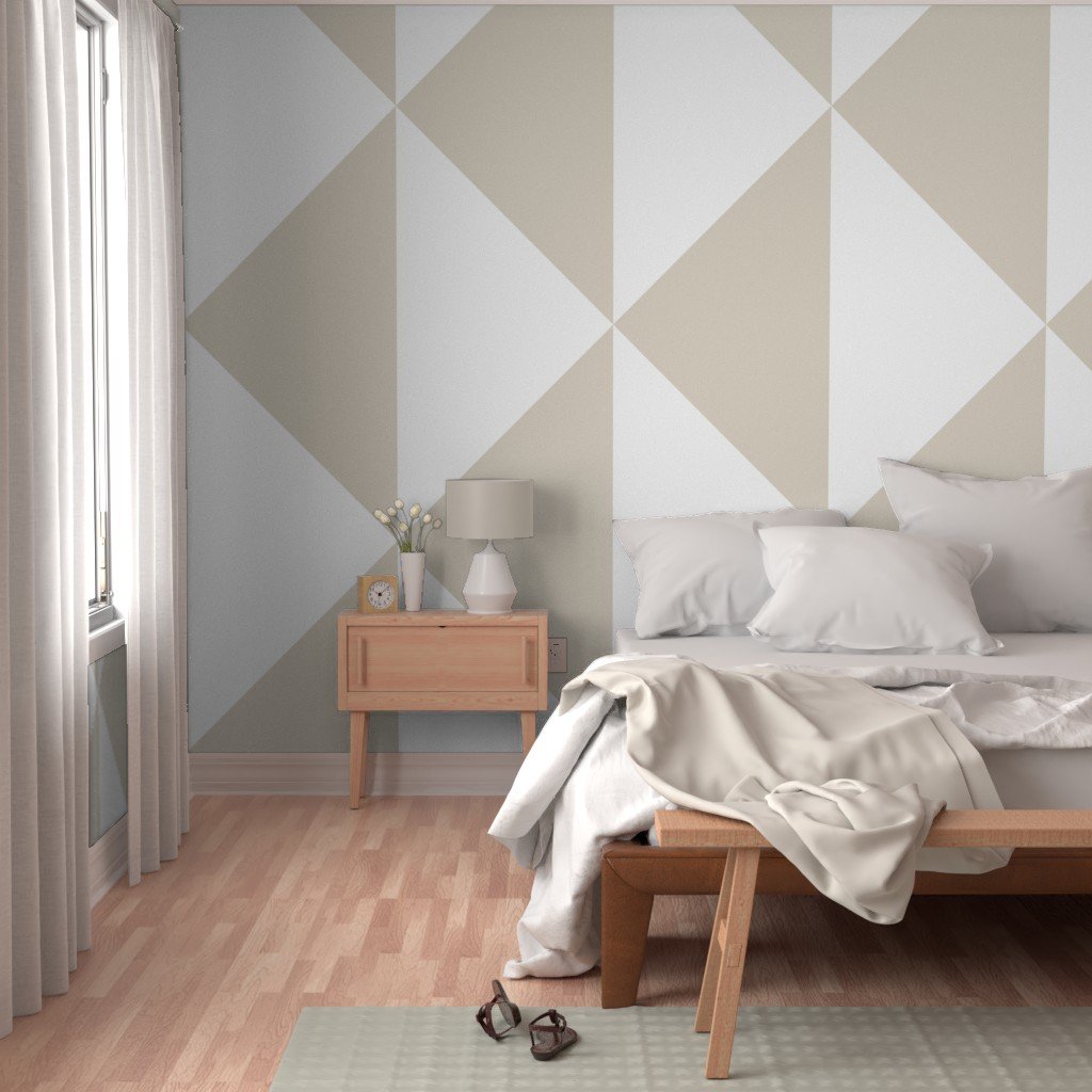 Bold Chalk Sand and White Oversized Geometric Diamond Wallpaper lifestyle view