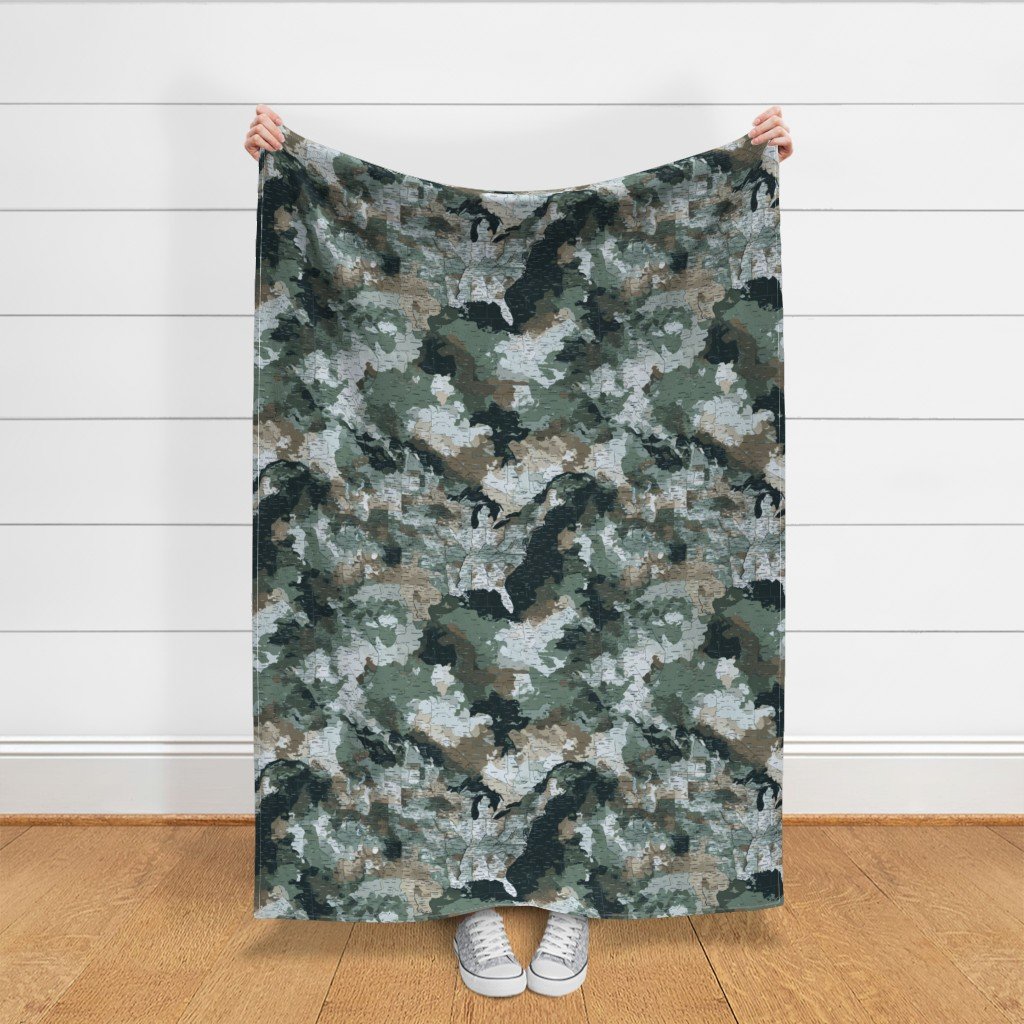 USA State Outline Camouflage in Sage Green and Slate Fabric geography fabric