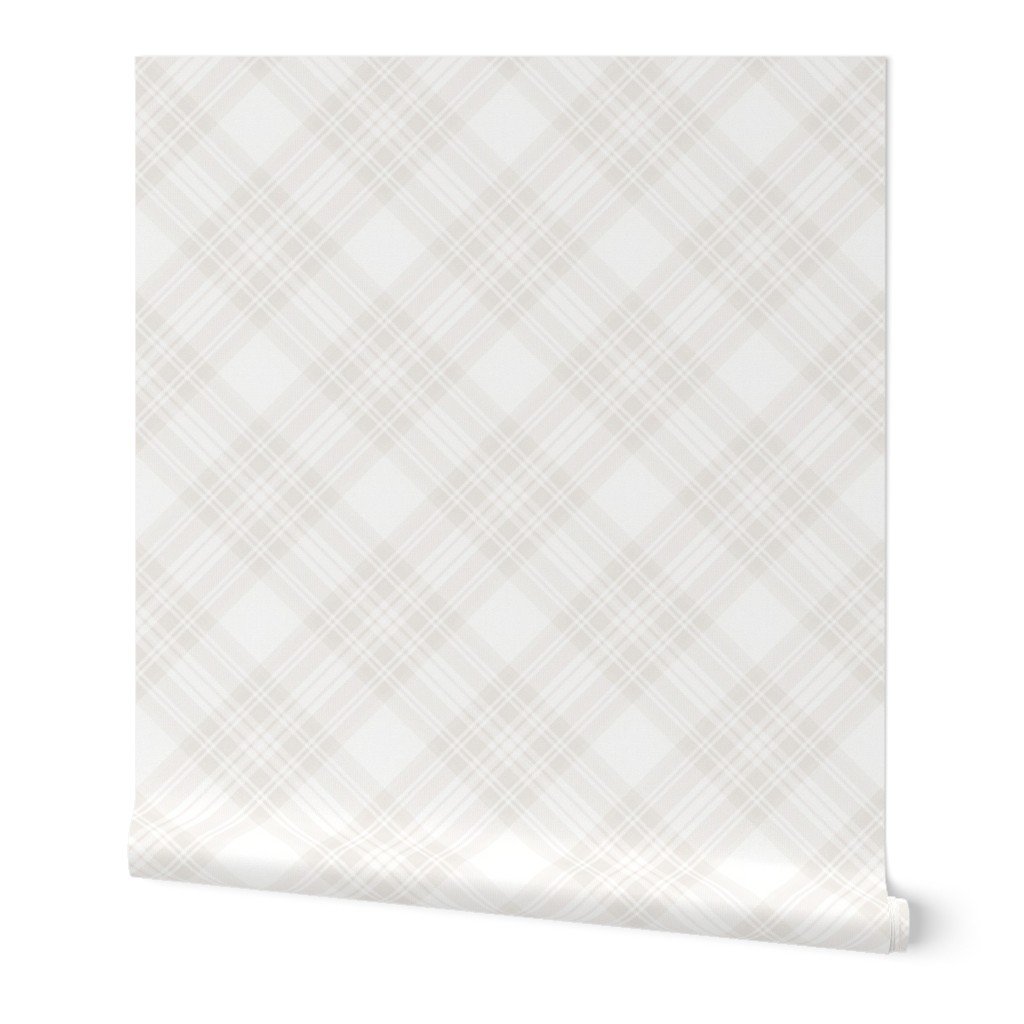 Soft Bone White Large Traditional Tartan Plaid Pattern Diagonal 45 Deg Wallpaper beige plaid wallpaper