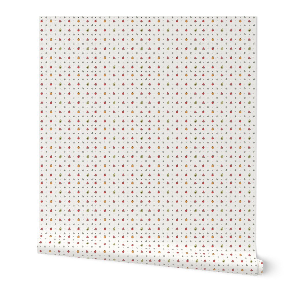 Minimal Fruit Doodle Pattern With Apples Oranges Watermelon Avocado W Wallpaper hand drawn wallpaper