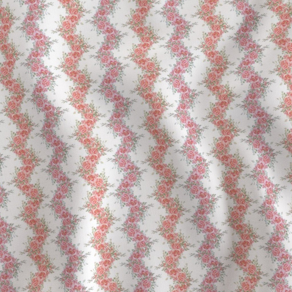 Vintage English Garden Tiny Two Tone Pink Rose Stripe Pattern on White F Fabric green fabric