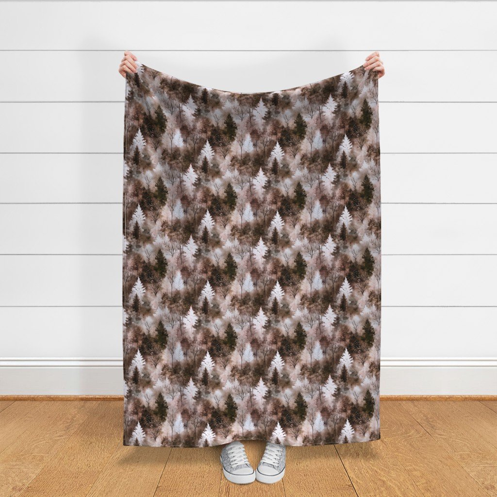 Small Endless Winter Tree Dreamscape Trees in Earthy Misty Forest Fabr Fabric forest fabric