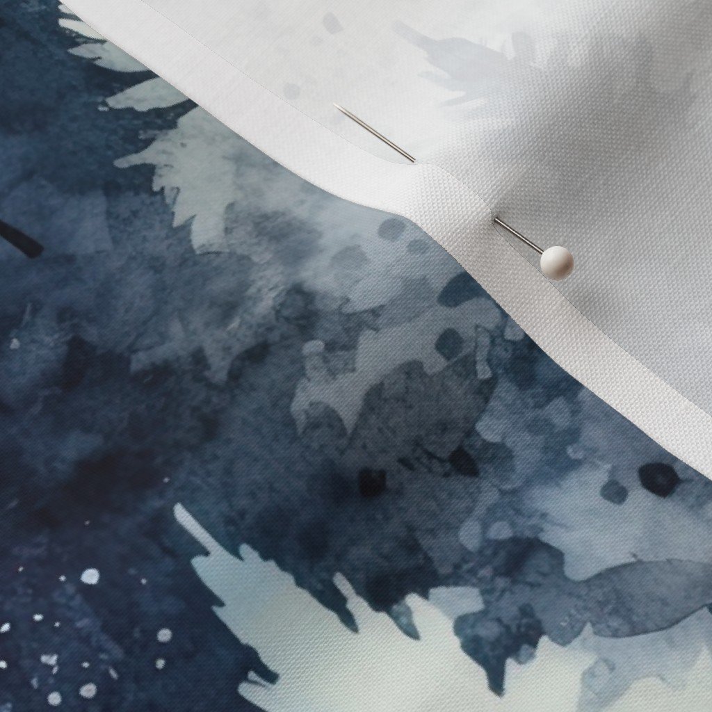 Small Endless Winter Tree Dreamscape Trees in Deep Blue Misty Forest Fabric forest fabric