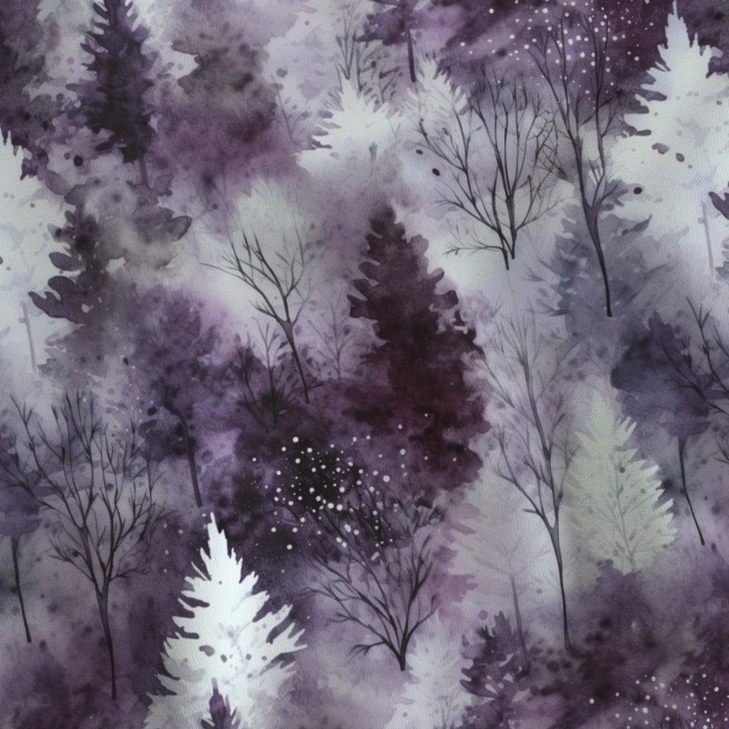 Small Endless Winter Tree Dreamscape Trees in Soft Plum Misty Forest Fabric muted fabric