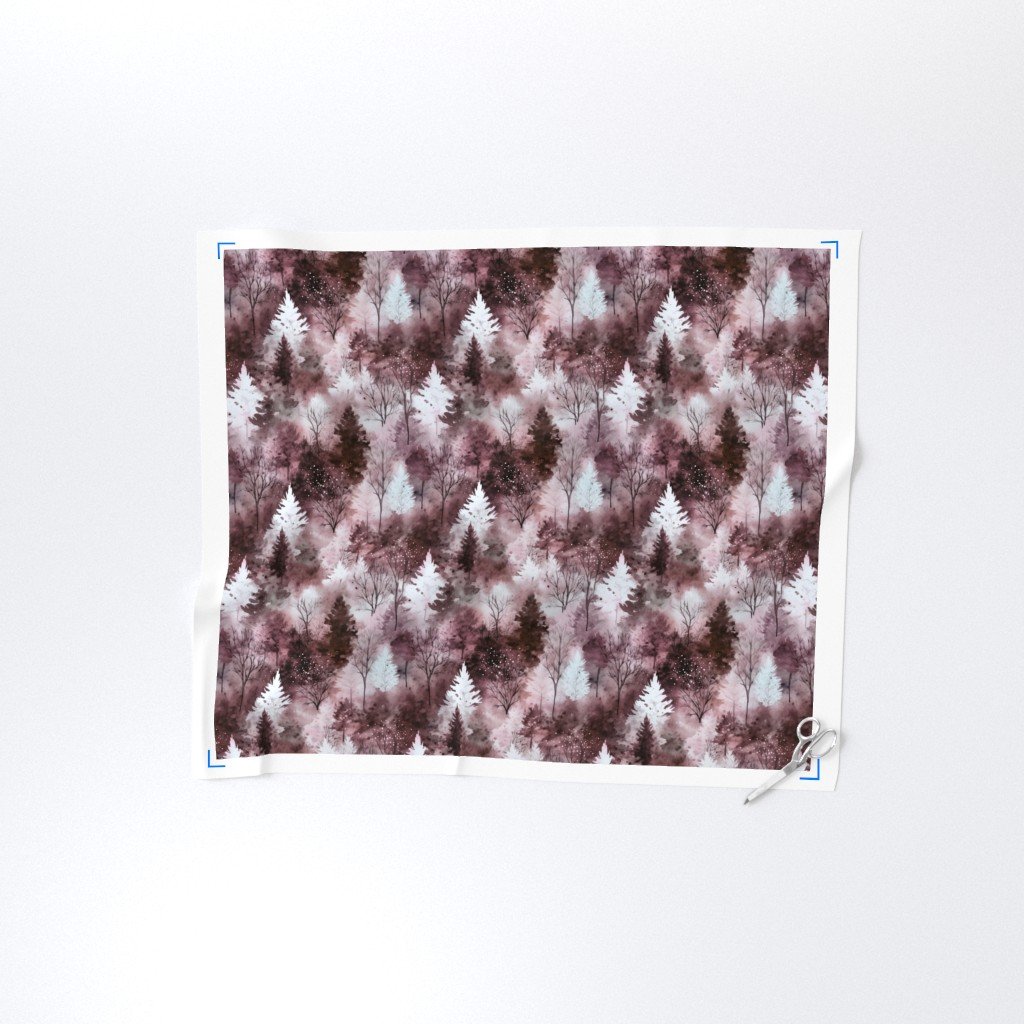 Small Endless Winter Tree Dreamscape Trees in Dusty Rose Misty Forest F Fabric muted fabric
