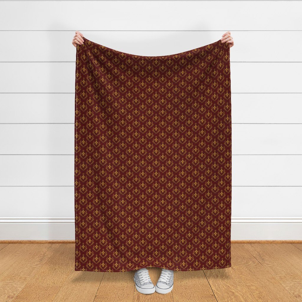 Small Napoleonic Royal Bee and Laurel Wreath Pattern on Crimson Red Fabric laurel wreath fabric