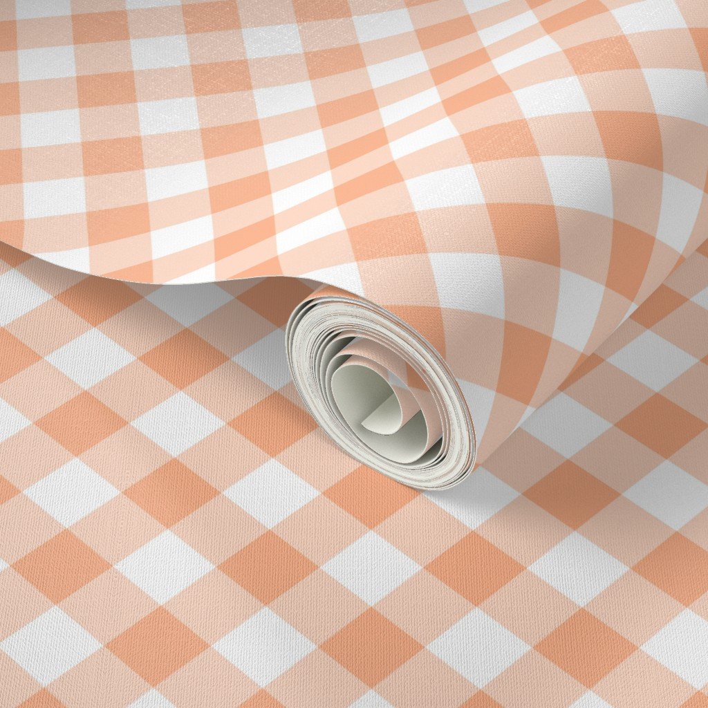 Peach Orange Gingham Check Plaid Wallpaper peach orange wallpaper