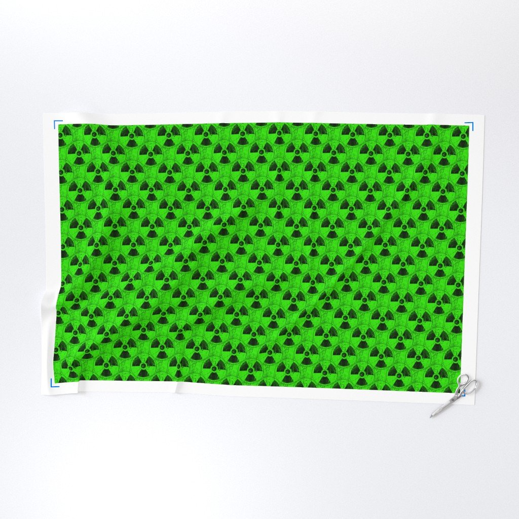 Neon Green and Black Radiation Warning Grunge Pattern Fabric distressed fabric
