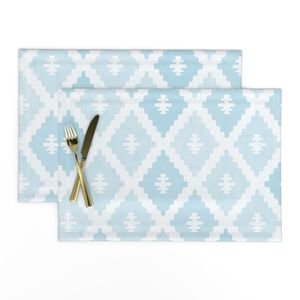 Large Sun Faded Mediterranean Diamond Pattern in Powder Sky Blue Home Styling Collection Home Decor Collection soft aqua placemat design