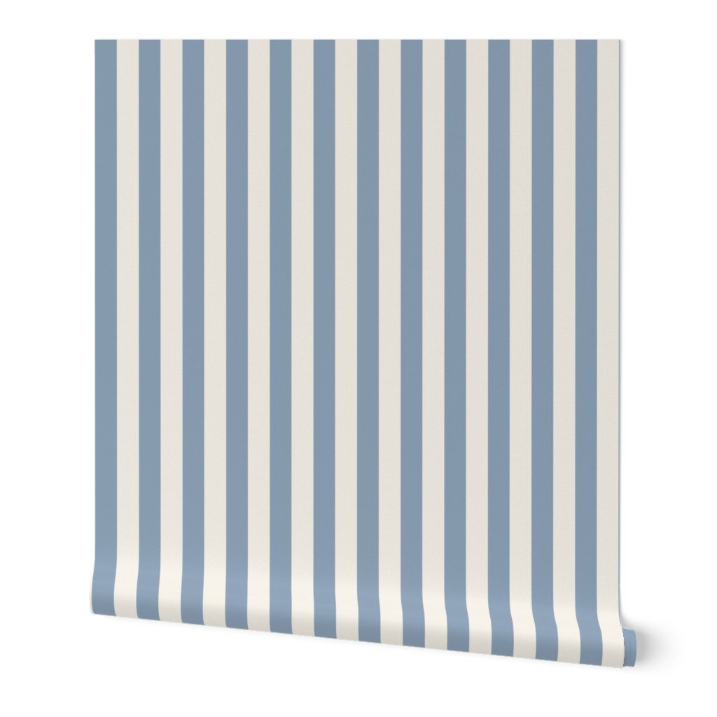 Classic Dusty Blue and Ivory One Inch Broad Stripe Pattern Wallpaper one inch stripe wallpaper