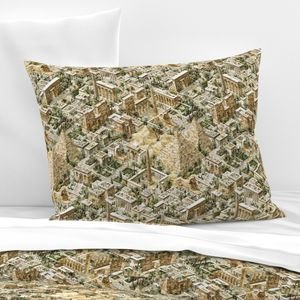 Ancient Egypt Watercolor Architectural Landscape Isometric Seamless Repeat Home Decor Collection Home Decor Collection ancient egypt pillow sham design