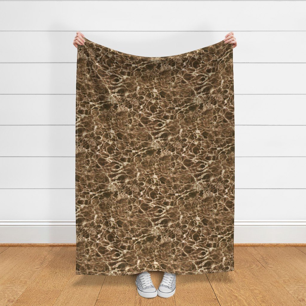 Tulum Beach Sunlit Water Ripples in Olive Brown Fabric earth tone fabric