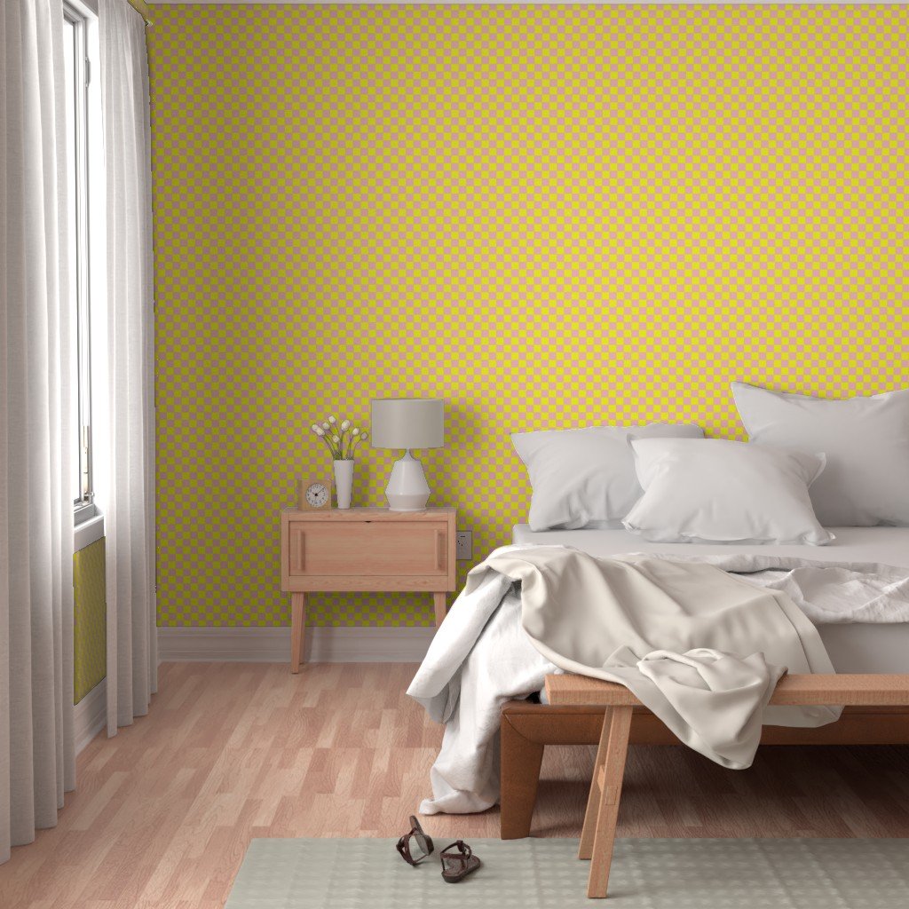 Classic Pink and Yellow 1 Inch Check Wallpaper pink yellow check wallpaper