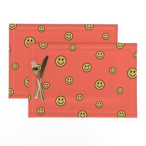 Retro Yellow Smiley Faces on Coral Decor Collection Design Collection pop art placemat design