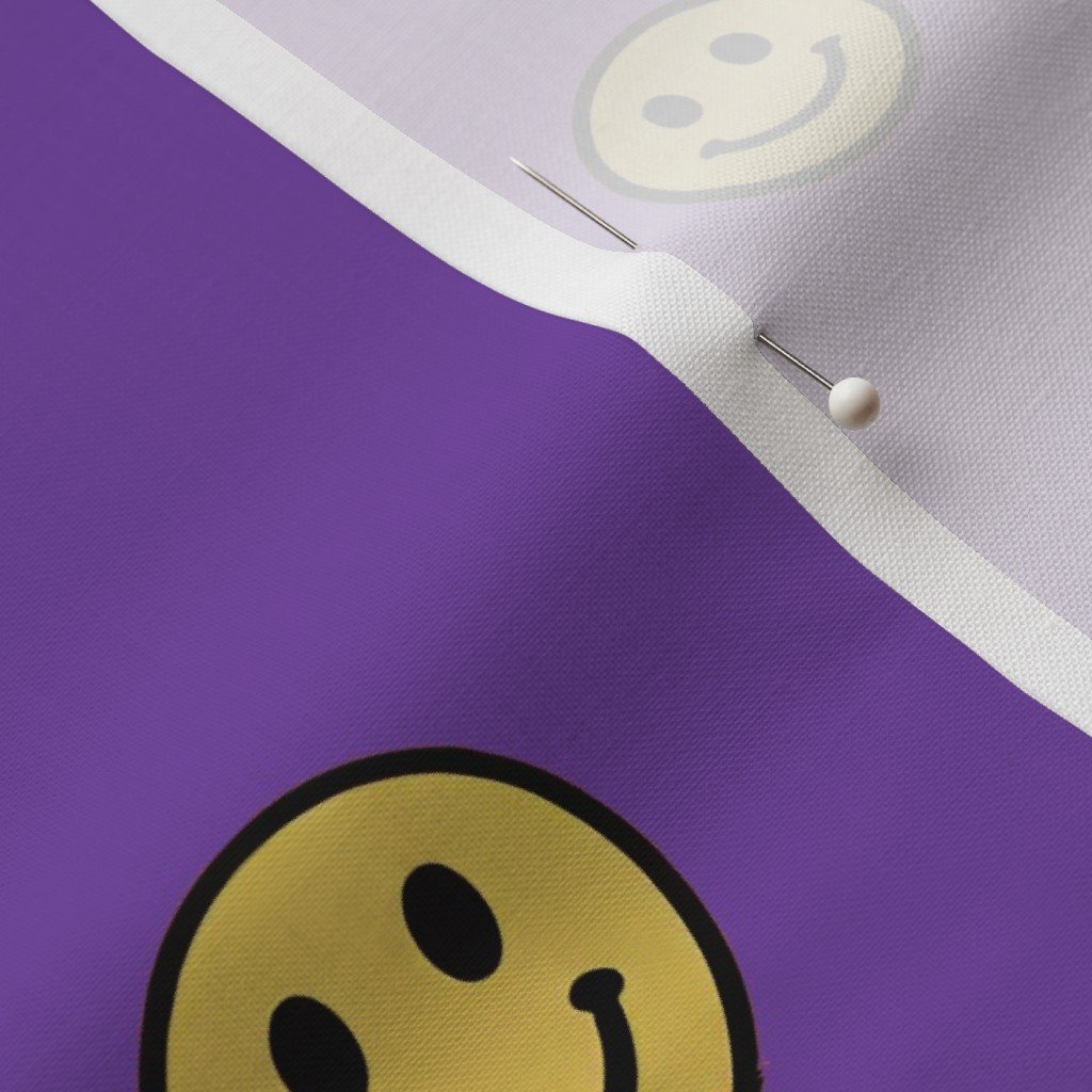 Retro Yellow Smiley Faces on Grape Purple Fabric design fabric