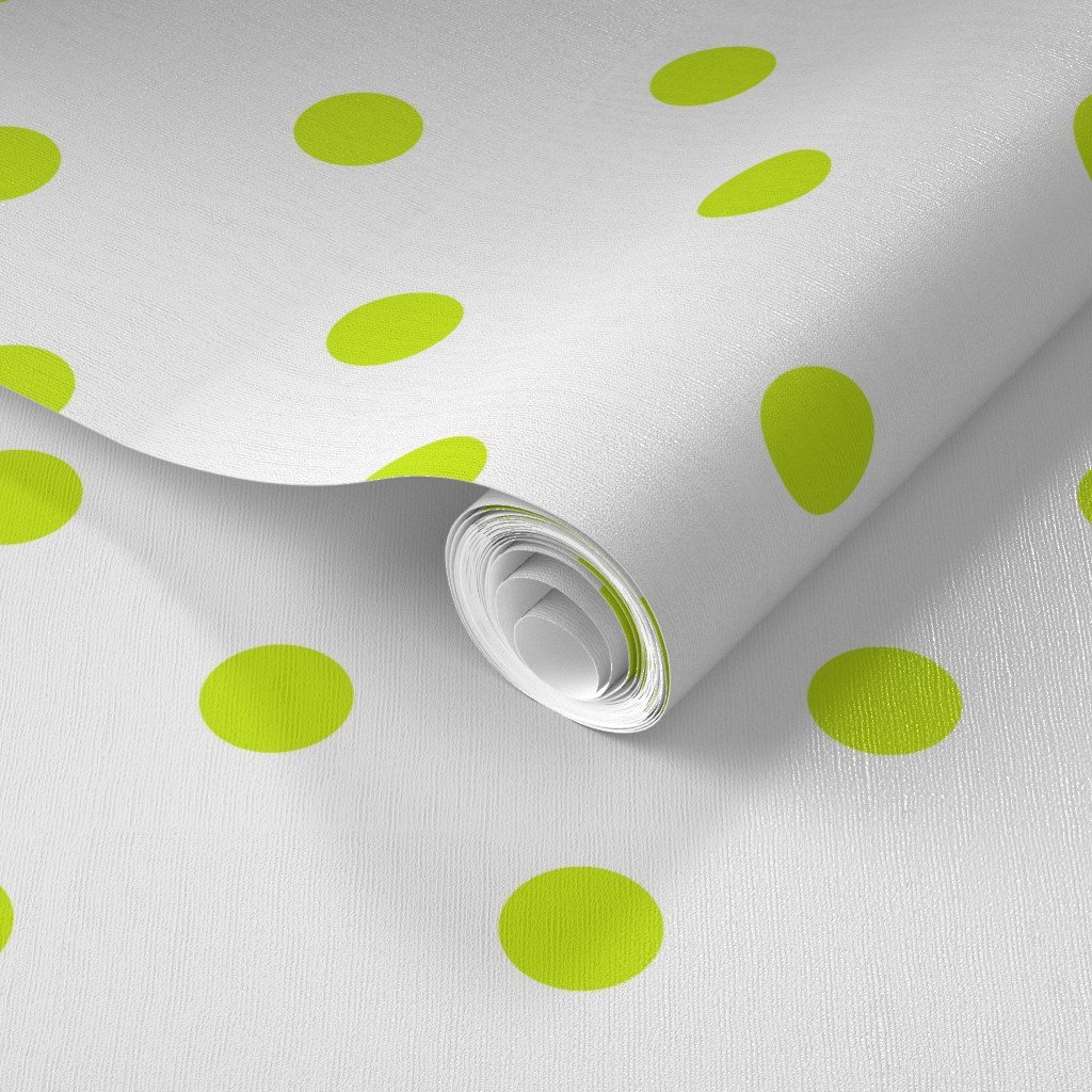 Lime Punch Polkadots on White Wallpaper lime green wallpaper