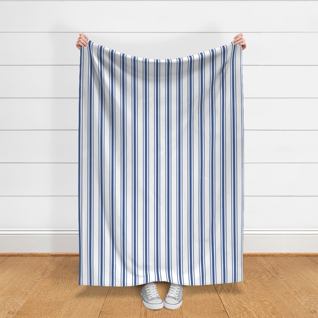Mattress Ticking Wide Striped Pattern in Dark Blue and White Fabric dark blue fabric