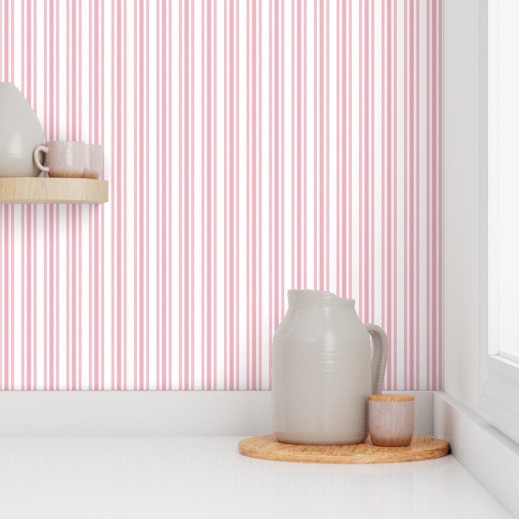 Classic Small Pink Petal French Mattress Ticking Double Stripes Wallpaper pink ticking wallpaper