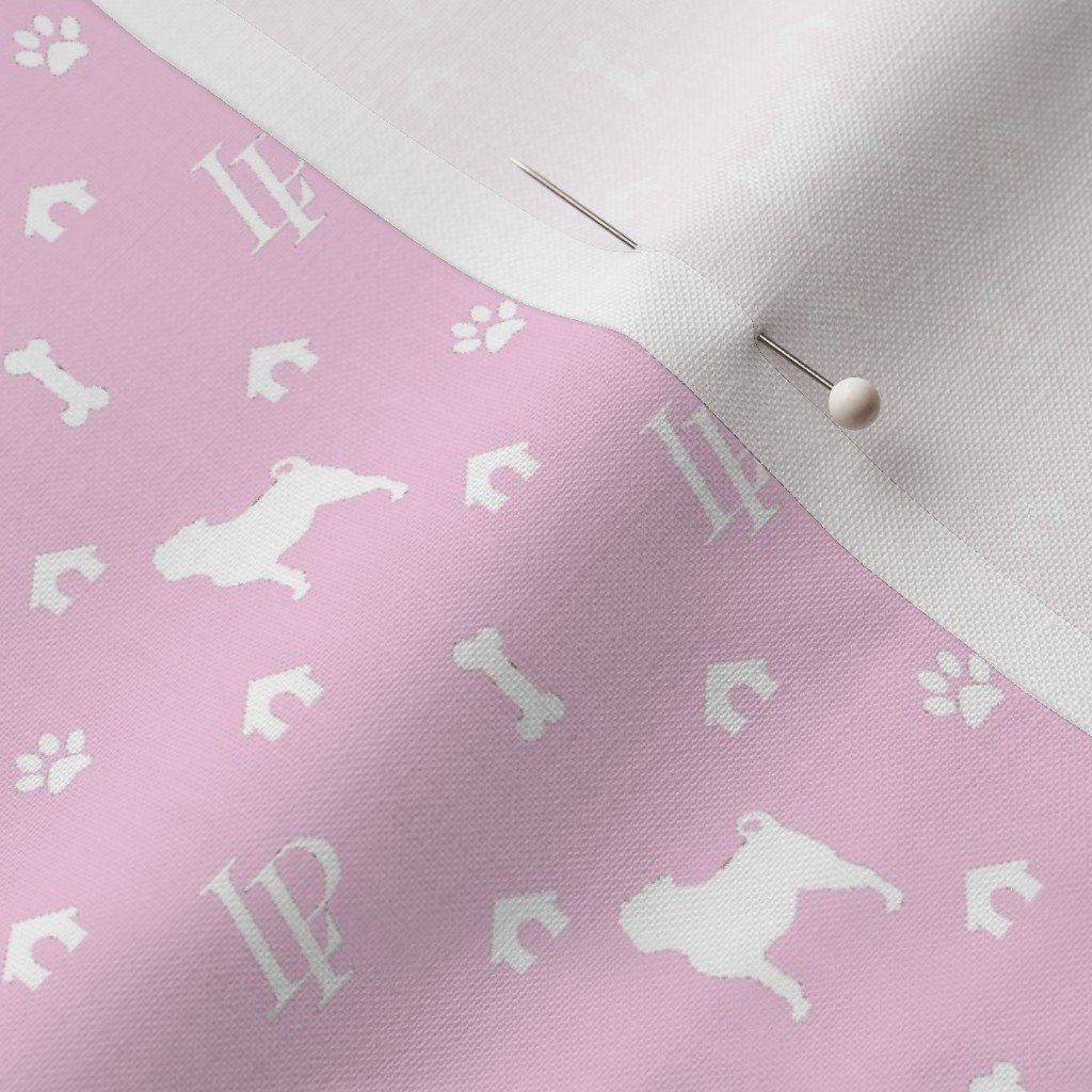 Louis Pug Face Luxury Dog Pattern in White on Princess Pink Fabric louis pug print fabric