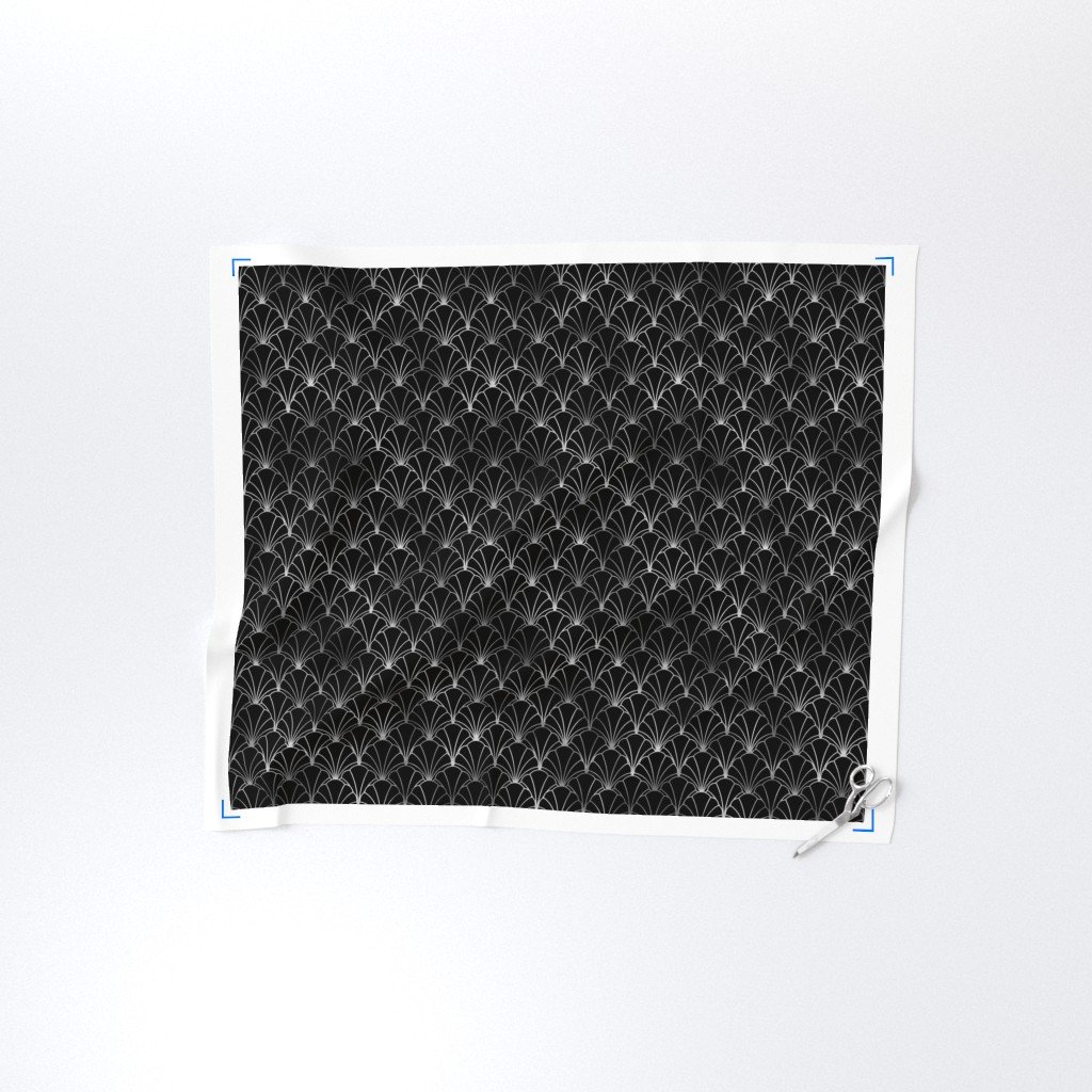 Scallop Shells in Black and Faux Silver Foil Art Deco Vintage Foil Fabric black scallop shell fabric