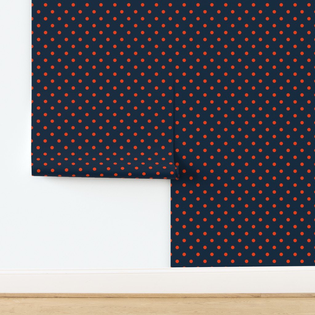 Mini Navy and Orange Polka Dots Wallpaper design