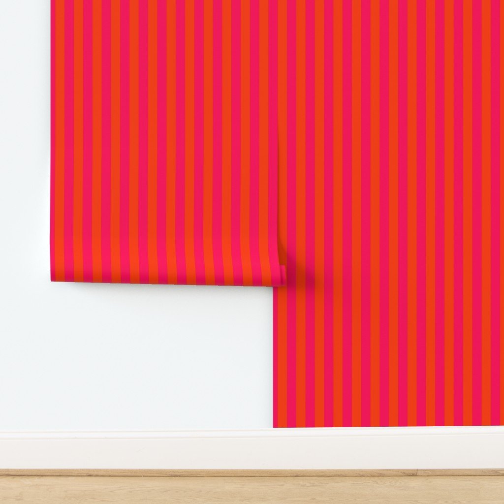 Neon Orange and Pink Vertical Stripes Wallpaper design