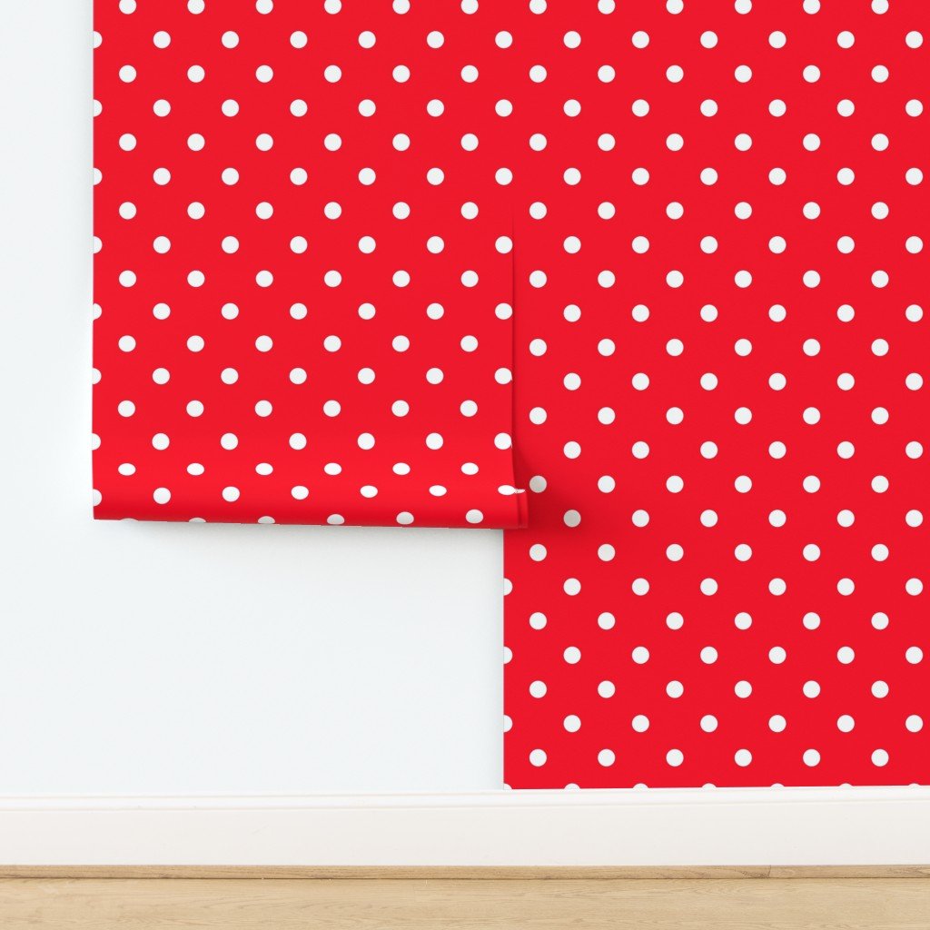 White Polkadots on Cherry Red Wallpaper design