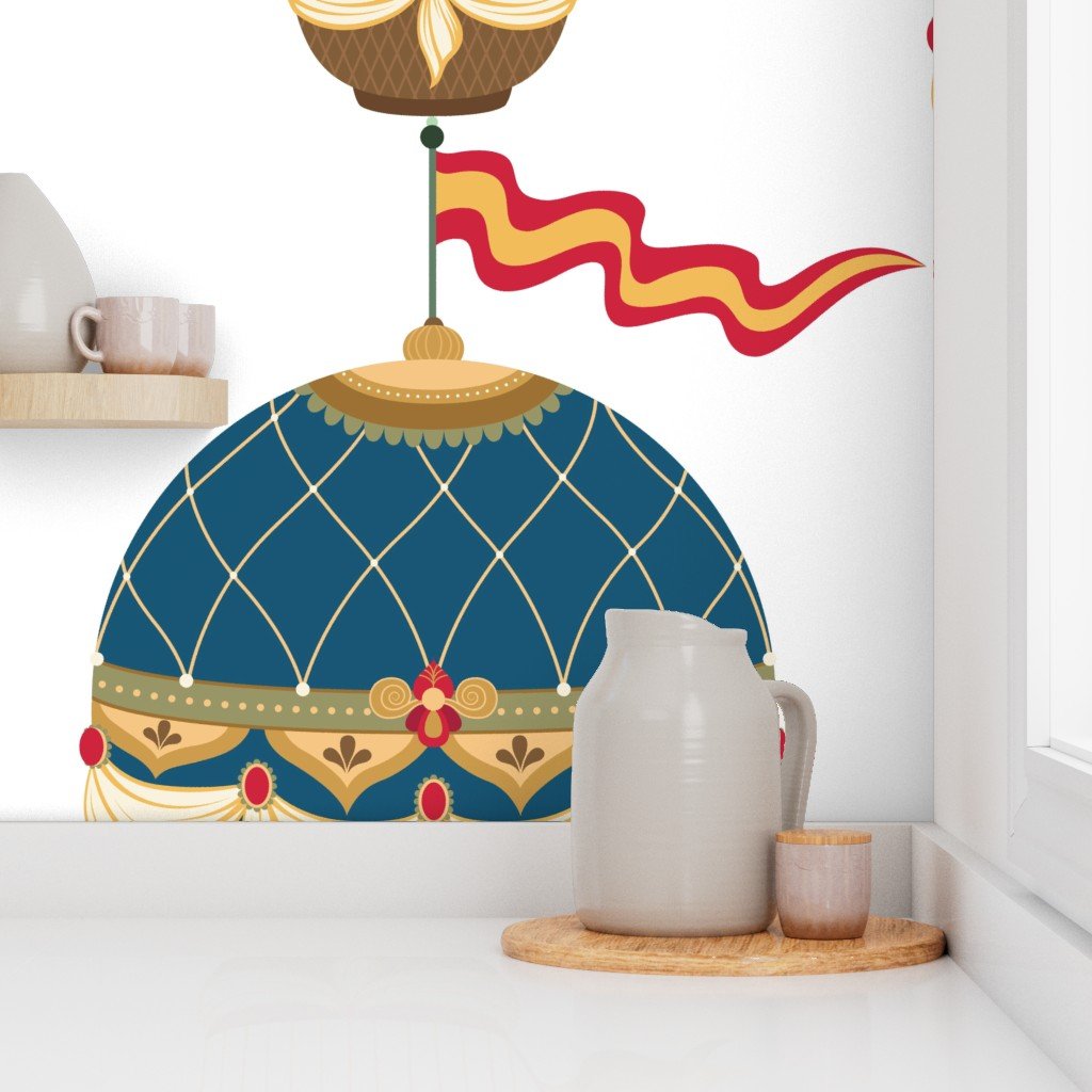 Vintage Ornamental Blue Festooned Hot Air Helium Balloons Wallpaper helium balloon wallpaper