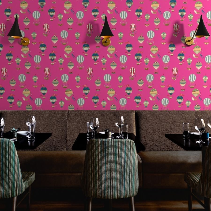 Huge Festooned Hot Air Balloons on Hot Pink Wallpaper helium balloon wallpaper