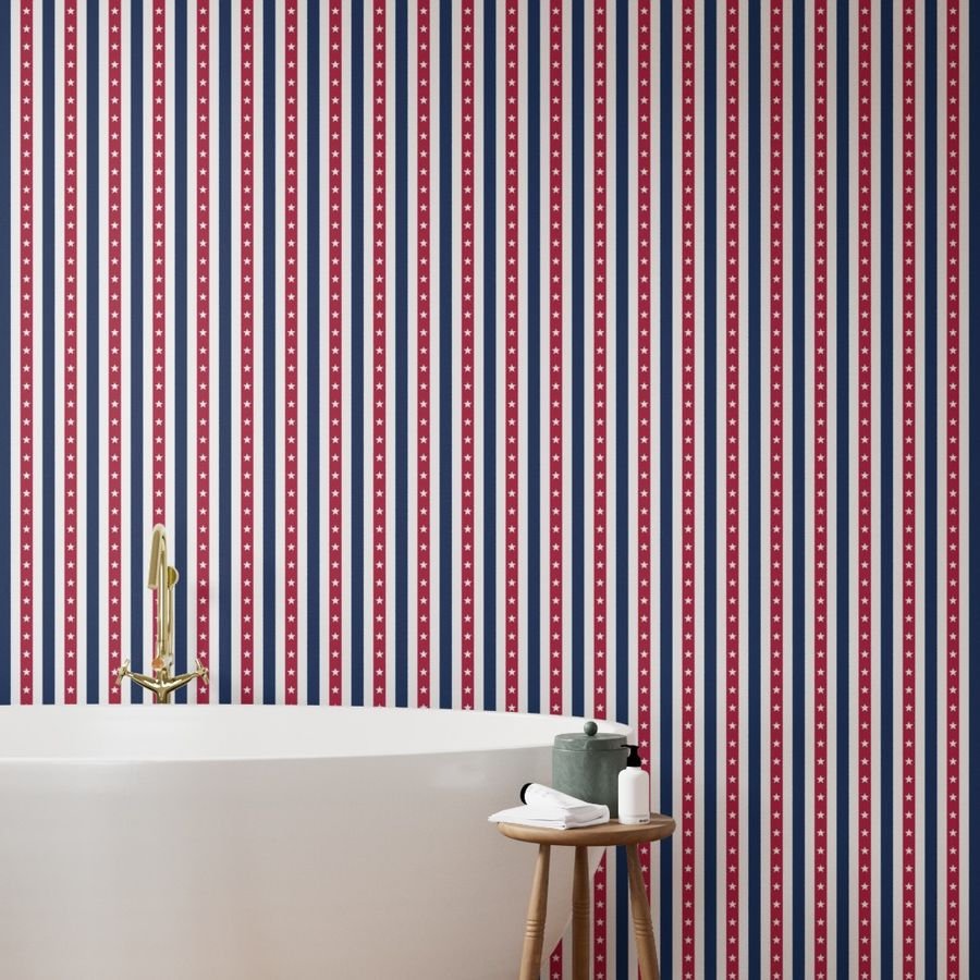 USA Flag Colors of Red White and Blue with Stars in Alternating 2 Inch Wallpaper flag colors wallpaper
