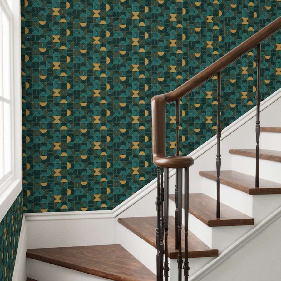 Bold Art Deco Geometric Demi-Circles in Faux Metallic Gold and Brown Wallpaper demi circles wallpaper