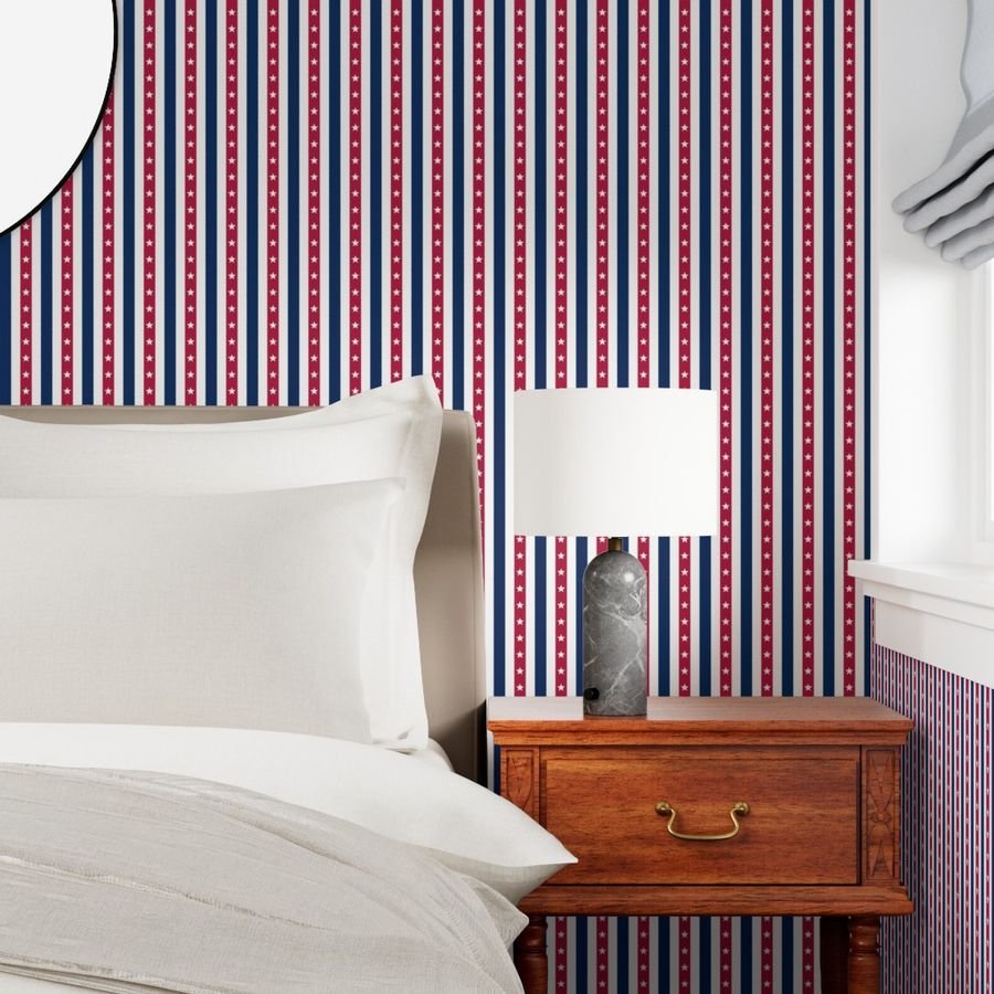 USA Flag Colors of Red White and Blue with Stars in Alternating 1 Inch Wallpaper flag colors wallpaper
