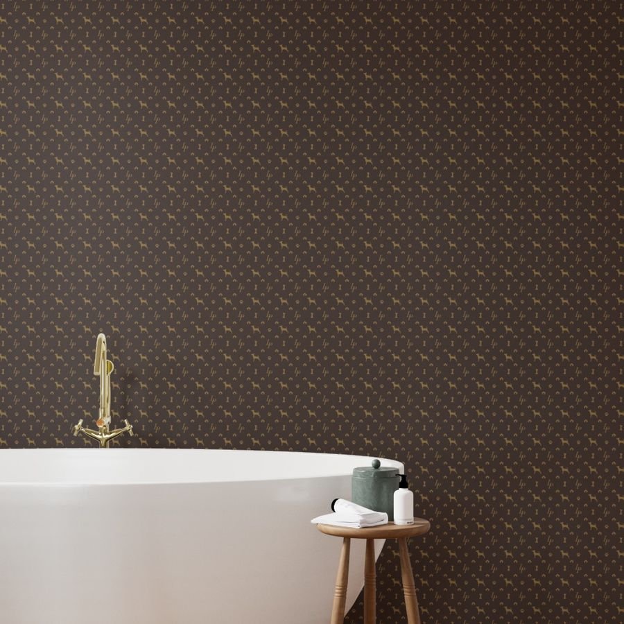 Louis Mini Pinscher Luxury Dog Attire Monogram Pattern Wallpaper iconic dog print wallpaper