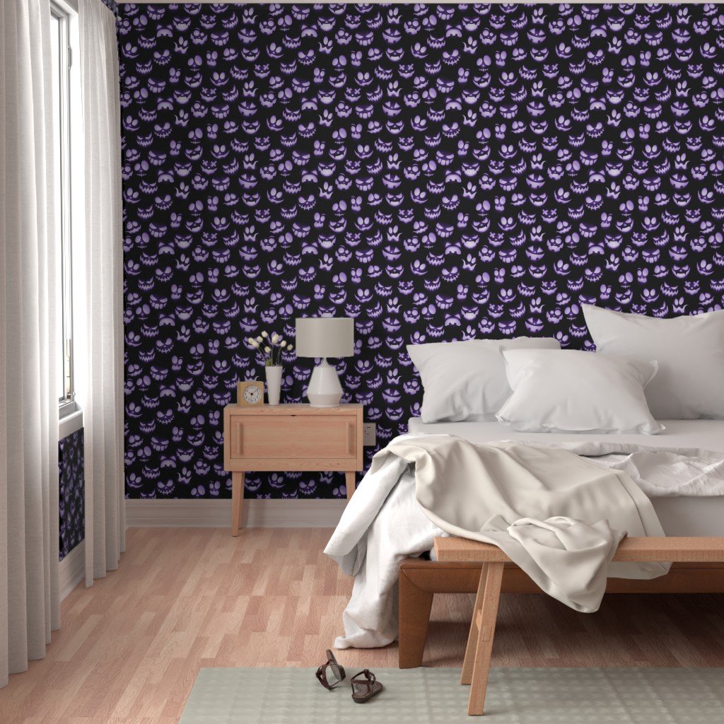 Micro Grinning Halloween Purple Faces on Black Wallpaper grinning faces wallpaper