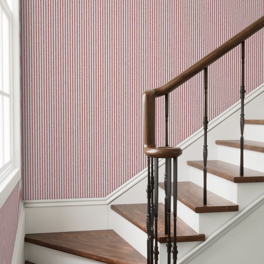 Mattress Ticking Narrow Striped Pattern in Crimson Red Wallpaper crimson and white wallpaper