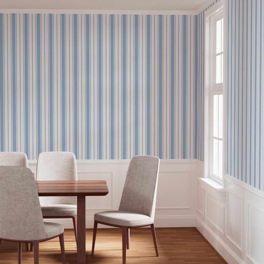 Blue and White Vertical French Stripe Wallpaper blue and white wallpaper