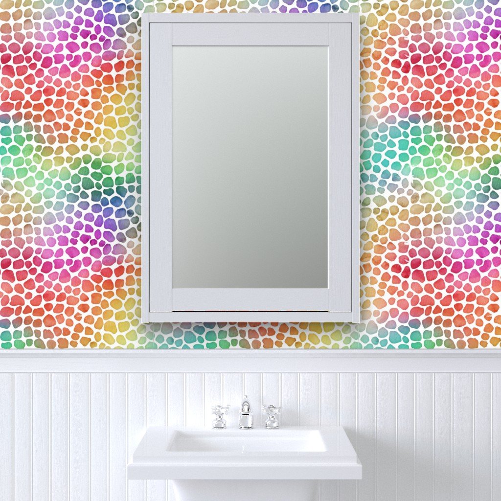 Rainbow Bright Pastel Mosaic Watercolor Spots in Mirror Repeat Wallpaper mirror reverse wallpaper