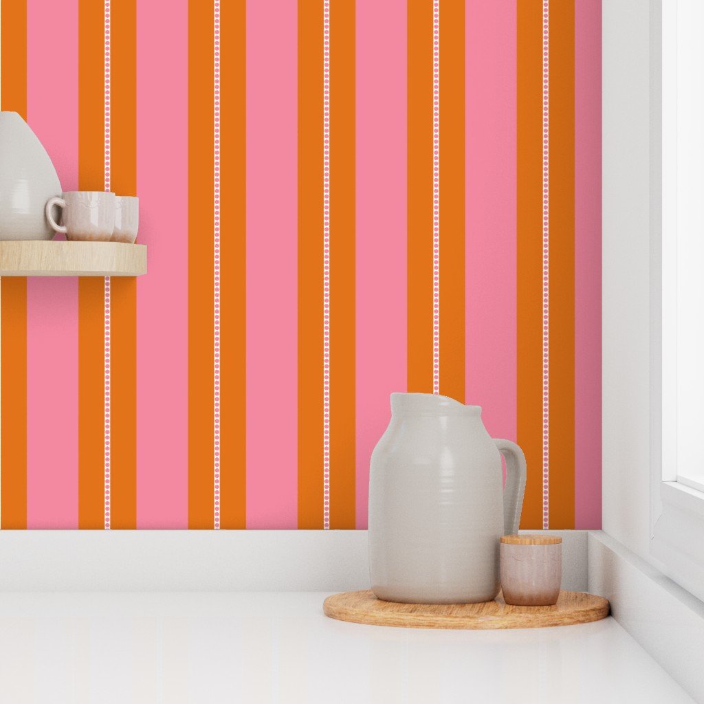 Pink and Burnt Orange Cabana Beach Bubble Stripes Wallpaper beach stripes wallpaper