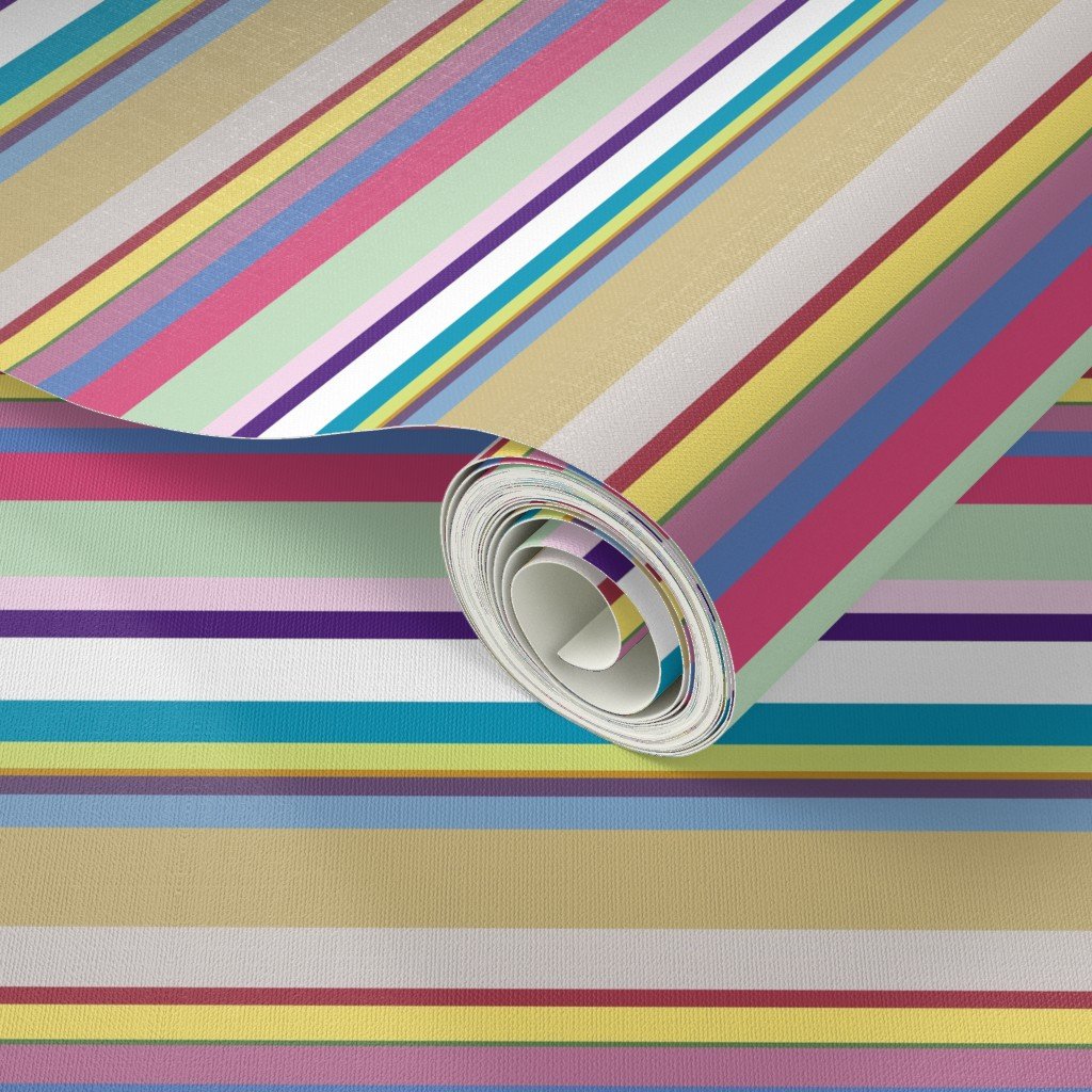 Multicolore Louis Frenchie Coordinate Candy Stripes Horizontal Wallpaper iconic dog print wallpaper