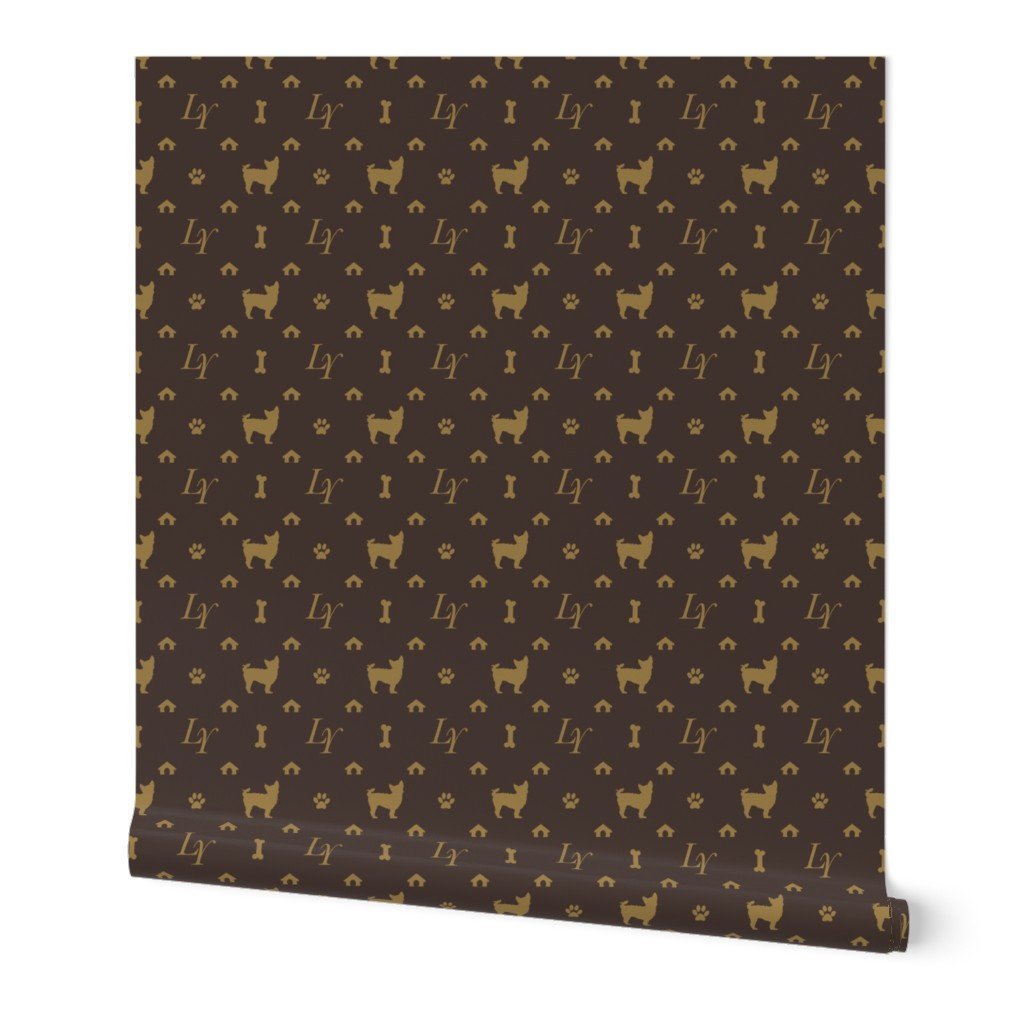 Louis Yorkshire Terrier Luxury Dog Smaller Pattern in Tan on Brown Wallpaper dog print wallpaper