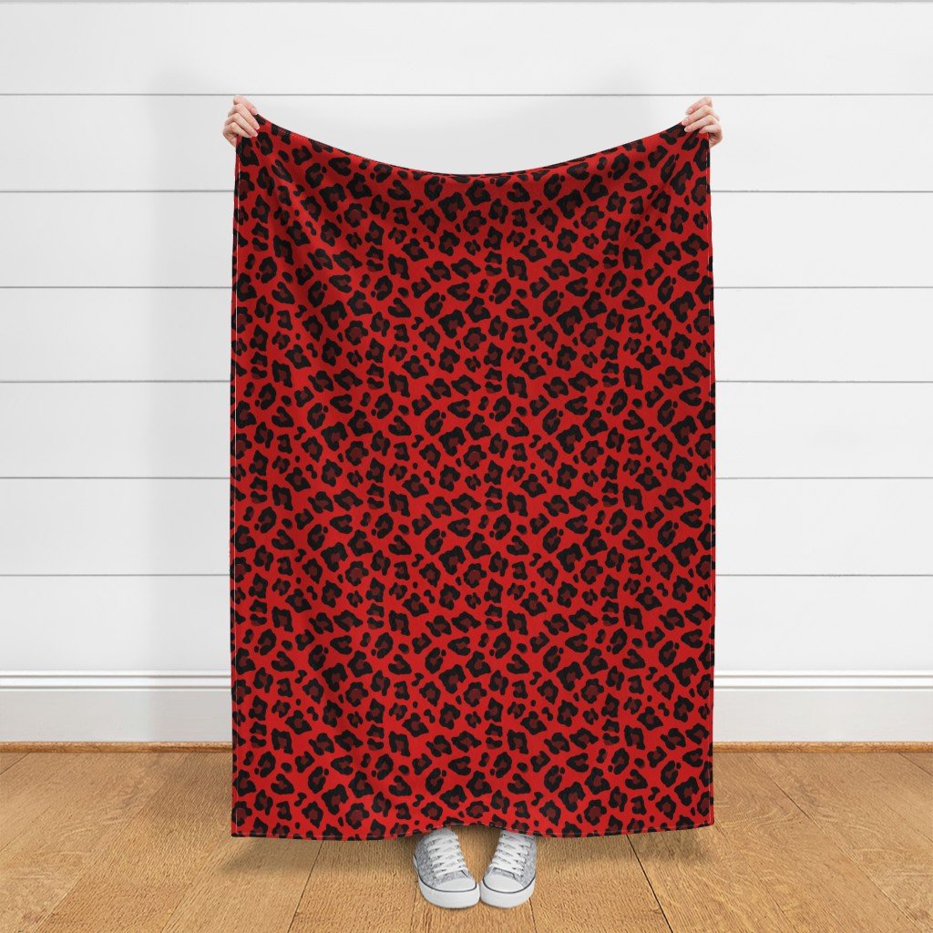 Jumbo Leopard Spots Animal Repeat Pattern Print in Red and Black Fabric leopard pattern fabric