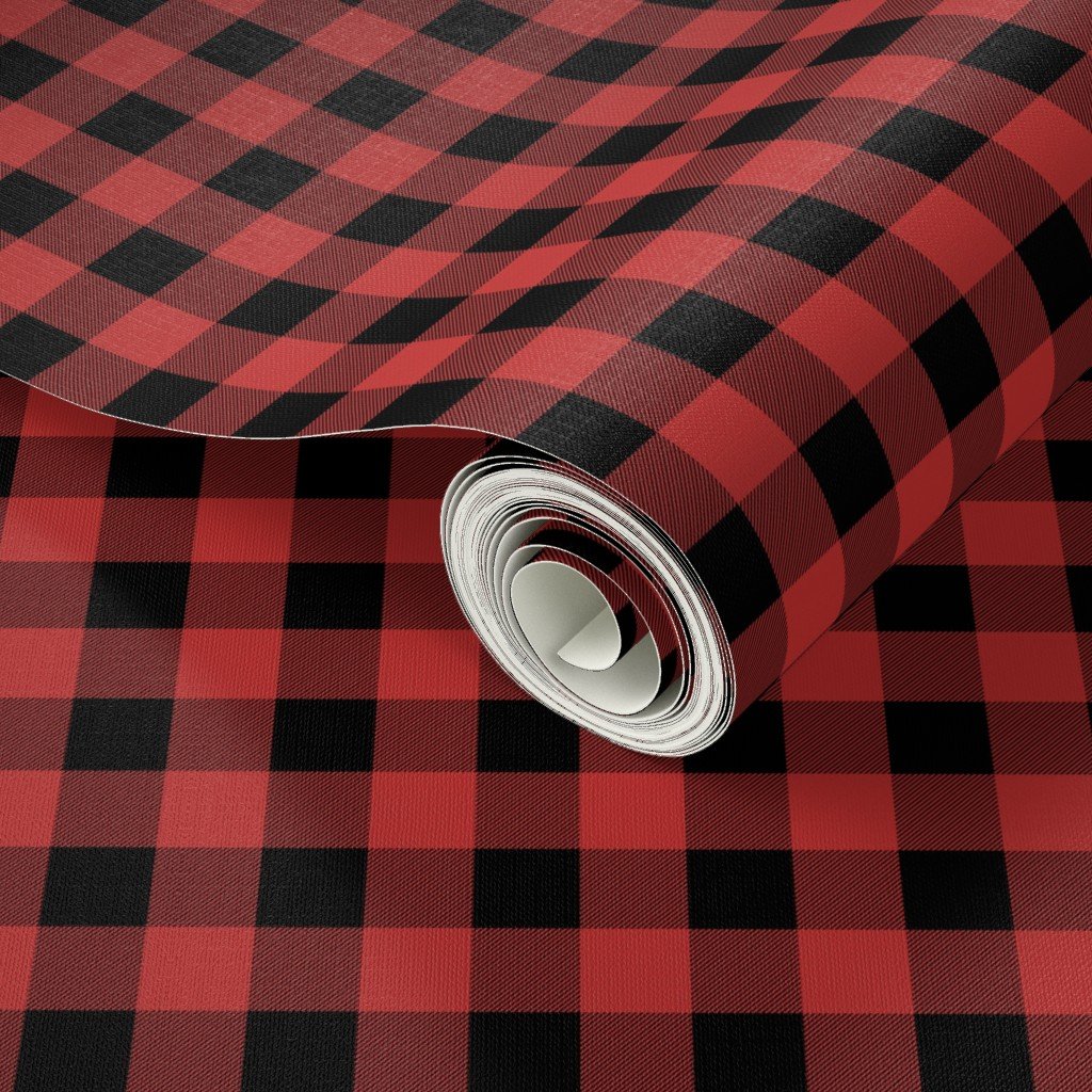 Christmas Holly Berry Red and Black Buffalo Check 1 inch Wallpaper holly red and black wallpaper