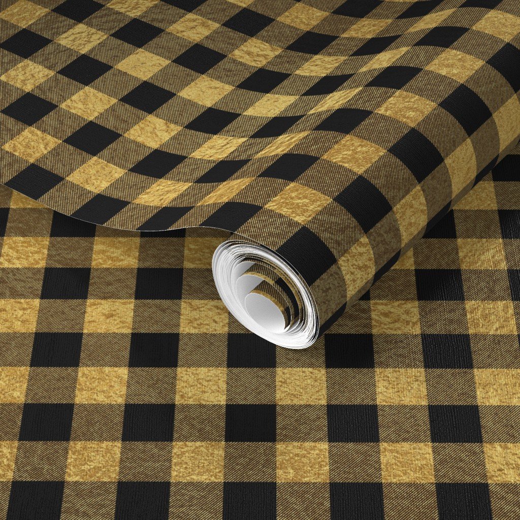 Christmas Faux Gold Foil and Black Buffalo Check 1 inch Wallpaper faux gold wallpaper