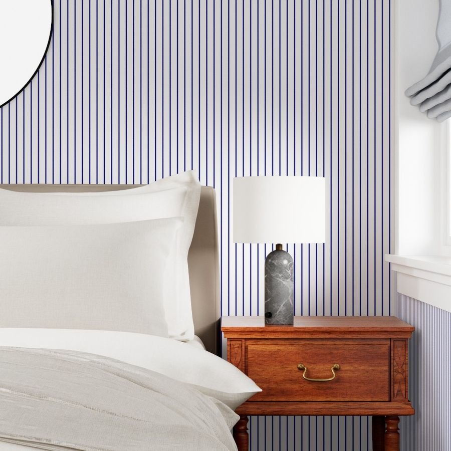 Classic wider 1 Inch Navy Blue Pinstripe on a Blue Background Wallpaper blue pinstripe wallpaper