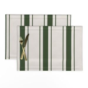 Forest Green Antique Vintage Mattress Ticking Stripe on Cream Decor Collection Home Decor Collection green and cream placemat design